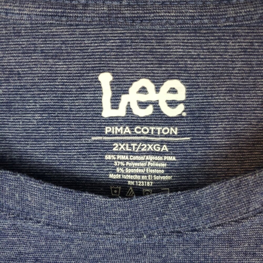 Lee Mens Super Soft Pima Cotton Shrt Slv Blue Red Stripe Chest Tee Sz 2XL - Picture 4 of 7